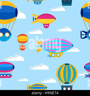 Nahtlose wiederholendes Muster der schönen hellen bunten Ballons auf einem Hintergrund von Wolken und Himmel Stockfoto