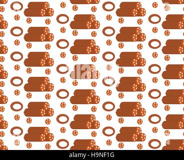 Salami Musterdesign, flachen Stil. Endlose Wurst Hintergrund Textur. Vektor-Illustration. Stock Vektor