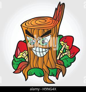 Illustration der isolierten Pilze mit Baumstumpf auf weiß Stock Vektor