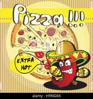 Chile-Paprika und Extra heiße Pizza - Vektor Karte Stock Vektor