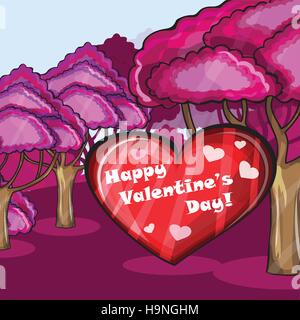 Rosa Wald mit Herz - Valentinstag-Karte Stock Vektor