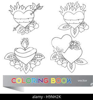 Herz-Tattoo-Design - Flash-Set - Malbuch Stock Vektor
