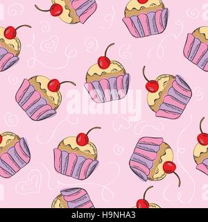 nahtlose Vektormuster mit Cupcakes - niedlich Hintergrund Stock Vektor