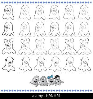 Verbinden Sie die Punkte-Anzahl der Bilder - Übung für Kinder Punkt-zu-Punkt - Halloween Stock Vektor