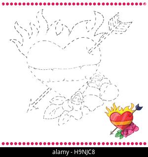 Verbinden Sie die Punkte und Coloring Seite mit Herz Stock Vektor