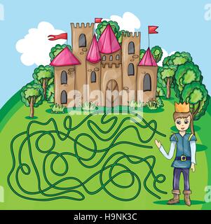 Labyrinth-Spiel - Hehp Prinz, den Weg zu seinem Schloss finden Stock Vektor