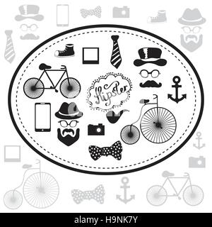 Hipster und Retro Style Icon-Set - schwarz-weiß Vektor-illustration Stock Vektor