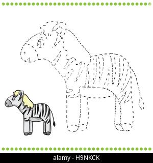 Verbinden Sie die Punkte und Malvorlagen - zebra Stock Vektor