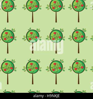 Nahtlose Muster niedlich Apfelbaum im Vektor Stock Vektor