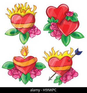 Cartoon Herzen mit dem Feuer für design-Vektor einrichten Stock Vektor