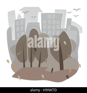 Vektor-Bild mit Stadt - Häuser und Bäume im Herbst Stock Vektor