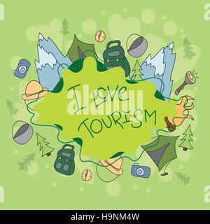 Sommer camp Hand doodles Elemente und Symbole Hintergrund. Vektor handgezeichneten skizzenhaften Abbildung Stock Vektor