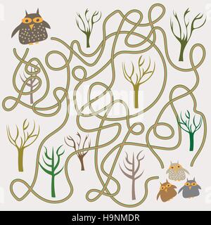 lustige Eulen Labyrinth Spiel für Kinder im Vorschulalter. Vektor Stock Vektor