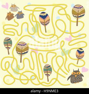 lustige Eulen Labyrinth Spiel für Kinder im Vorschulalter Stock Vektor