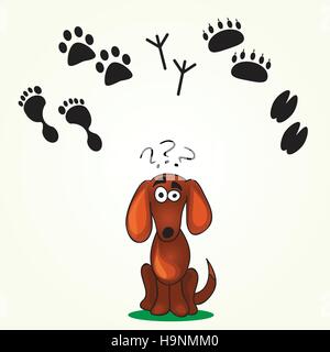 Niedlichen Hund Spiel - Hund seinen Fußabdruck finden helfen Stock Vektor