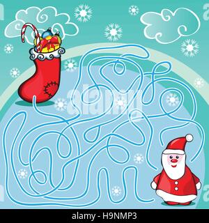 Labyrinth-Spiel oder Aktivität Seite für Kinder - helfen Santa, den richtige Weg, um Geschenke zu wählen Stock Vektor
