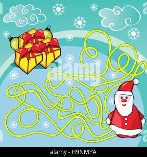 Labyrinth-Spiel oder Aktivität Seite für Kinder - helfen Santa, den richtige Weg, um Geschenke zu wählen Stock Vektor