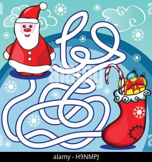 Labyrinth-Spiel oder Aktivität Seite für Kinder - helfen Santa, den richtige Weg, um Geschenke zu wählen Stock Vektor