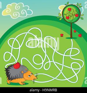 Labyrinth für Kinder - Puzzle - helfen Sie den Igel kommt man zu den Apfel Stock Vektor