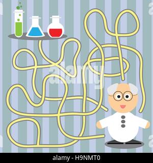 Spiel für Kinder - helfen Wissenschaftler, den richtigen Weg in den Kolben zu wählen Stock Vektor