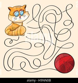 Kätzchen und Wolle Kugel - Labyrinth-Spiel - Vektor Stock Vektor