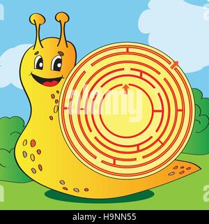 Cartoon-Vektor-Illustration von Bildung Irrgarten oder Labyrinth-Spiel für Kinder mit lustige Schnecke Stock Vektor