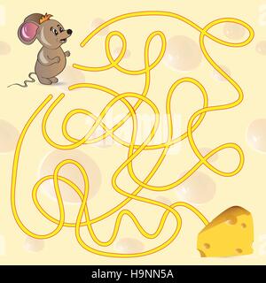 Süße Maus Labyrinth-Spiel Hilfe Maus, um seinen Käse - Vektor-Illustration finden Stock Vektor