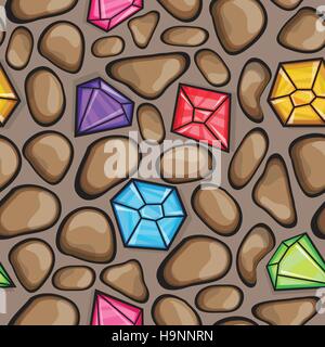 Nahtlose Vektormuster von Diamanten und Rock Steinen Stock Vektor