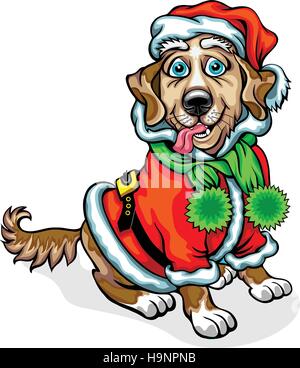 Hund in das Bild von Santa Claus. Weihnachten-Vektor-illustration Stock Vektor