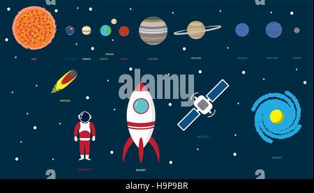 Planeten und Universum - Infografik. Alle Schichten sind benannt. Leicht zu bearbeiten und zu verwenden, wie es ist. Viel Spaß! Stock Vektor