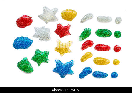 Satz von verschiedenen farbigen Glitter Tropfen. Dekorative Elemente auf weiß Stockfoto