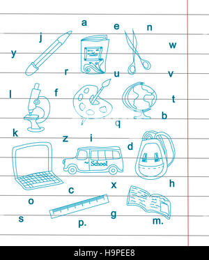 Zurück zur Schule - Stift skizzieren Hintergrund Stockfoto