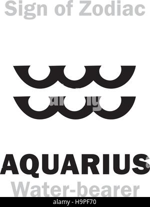 Astrologie Alphabet: Zeichen des Tierkreises AQUARIUS (Wassermann). Hieroglyphen Charakter Zeichen (einzelnes Symbol). Stock Vektor