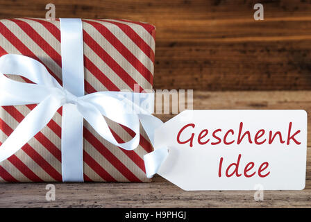 Vorhanden mit Label bedeutet meistverkauftes Idee Geschenkidee Stockfoto