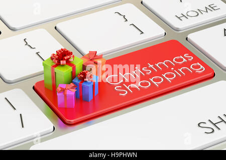 Weihnachts-shopping-Konzept auf die rote Taste, 3D rendering Stockfoto