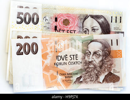 Tschechische Koruna Banknoten, Währung der Tschechischen Republik Stockfoto