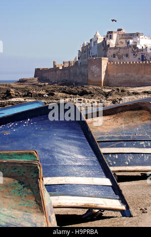 Boote am alten Hafen in der Stadt Essaouira, Marokko Stockfoto