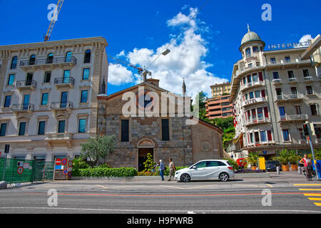 Lugano, Schweiz - 26. August 2013: Kirche Santa Maria Degli Angioli an der Promenade von luxuriösen Resort Lugano Tessin Kanton, Schweiz. Stockfoto