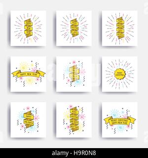 Frohe Weihnachten Neujahr Design, linearen flachen Icon-Set. Hell einfache Vektor-Illustrationen für Grußkarten, Poster, Drucke, mobile rief Designs, n. Chr. Stock Vektor