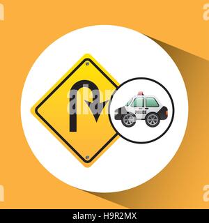 Auto Polizei mit Sie-Turn Straße Vektor Illustration Eps 10 Stock Vektor