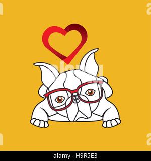 Hand zu zeichnen niedlichen Hund Haustier mit Brille Herz Hintergrund Vektor Illustration Eps 10 Stock Vektor