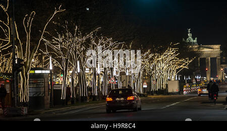 Berlin, Deutschland. 22. November 2016. Die Bäume Leuchten in der Nacht unter Den Linden in Berlin, Deutschland, 22. November 2016. Foto: Paul Zinken/Dpa/Alamy Live News Stockfoto