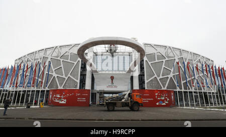 Kazan, Russland. 25. November 2016. Der Eingang der Tennisakademie, fotografiert während einer Probe für die Zeichnung der Gruppen für den Confederations Cup 2017 in Kazan, Russland, 25. November 2016. Die Gruppengegner für das acht-Nation-Turnier zwischen 17. Juni und 2. Juli 2017 in Russland werden am 26. November 2016 ausgelost. Foto: Christian Charisius/Dpa/Alamy Live News Stockfoto