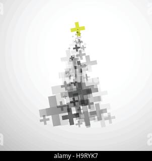 Weihnachtsbaum Hintergrund erstellt mit Plus-Zeichen - graue Version mit grüner Stern an der Spitze. Stock Vektor