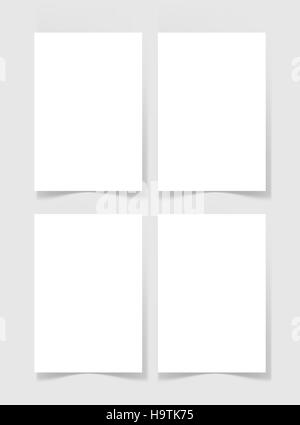 vier Stücke leer A4 Blatt weißes Papier mit dem Schatten Stock Vektor