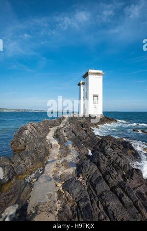 Leuchtturm von Port Ellen auf der Landzunge Carraig Fhada, Isle of Islay, Inneren Hebriden, Schottland, Vereinigtes Königreich Stockfoto