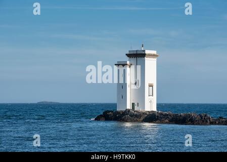 Leuchtturm von Port Ellen auf der Landzunge Carraig Fhada, Isle of Islay, Inneren Hebriden, Schottland, Vereinigtes Königreich Stockfoto