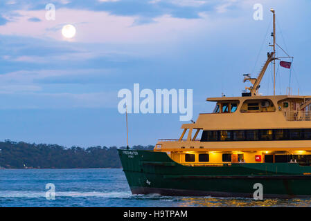 Die Sydney-Fähre fährt Freshwater, Circular Quay und unter der Super-Mond des 14. November 2016 Stockfoto