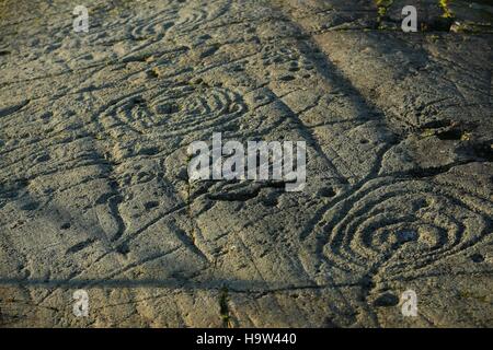 Achnabhreac Stone Carving, Achnabhreac, Kilmartin Glen, Argyll & Bute Stockfoto