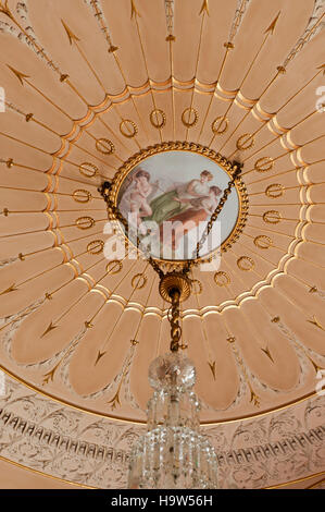 Detail von der Decke, entworfen von George Steuart in The Sultana Zimmer im Attingham Park, Shropshire. Das gemalte Rondell ist basierend auf einem Design von den 1770er Jahren Stockfoto